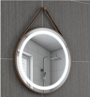 One-Touch Switch Round Mirror with Light Black Frame