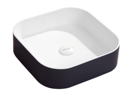 Artificial Stone Vessel Sink Square Black + White