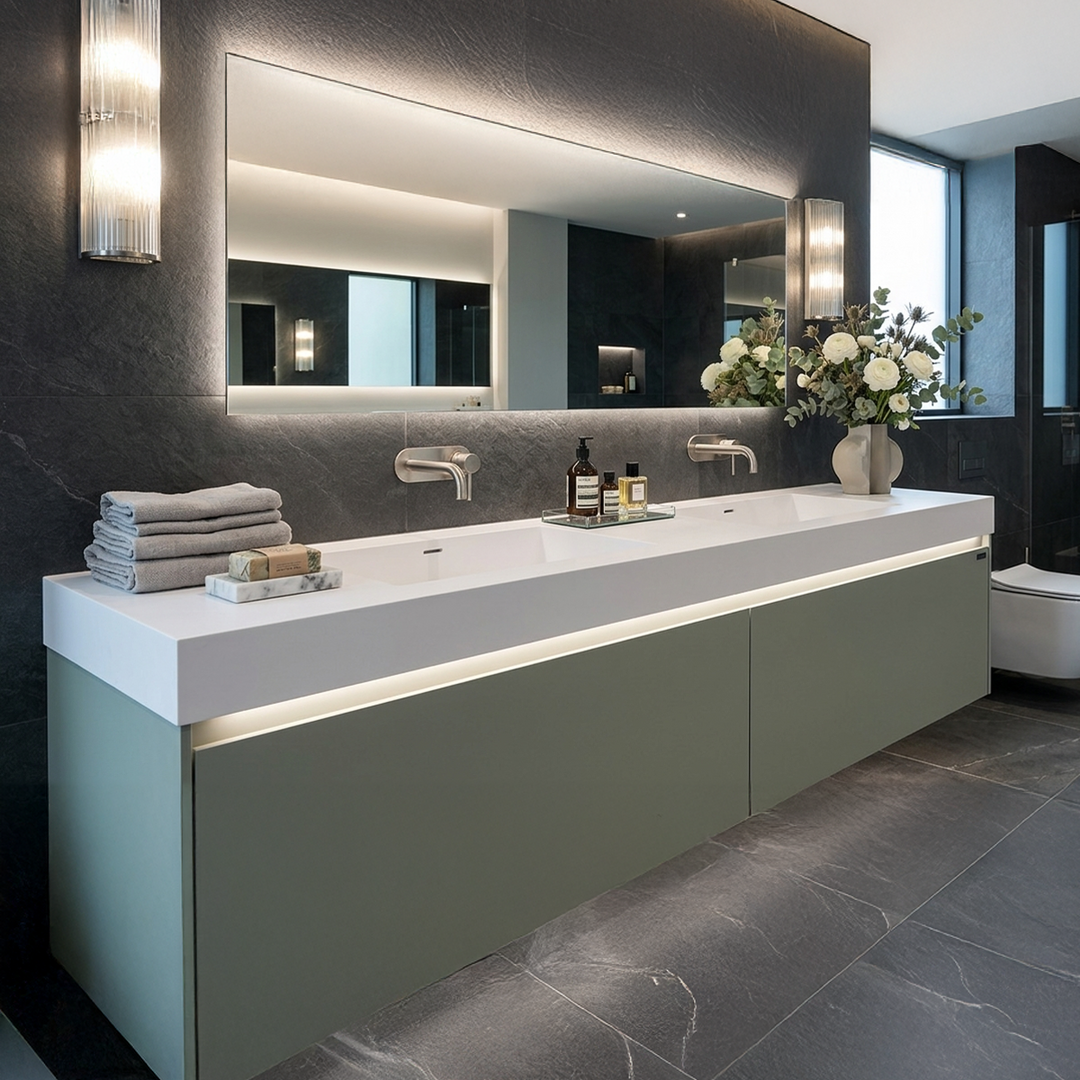 55" Vanity with Artificial Stone Counter Top and Double Sinks