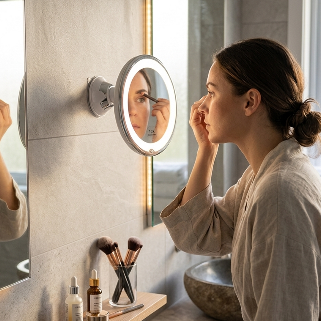 Round Suction Cup Mirror with Front Light 7" * 4"
