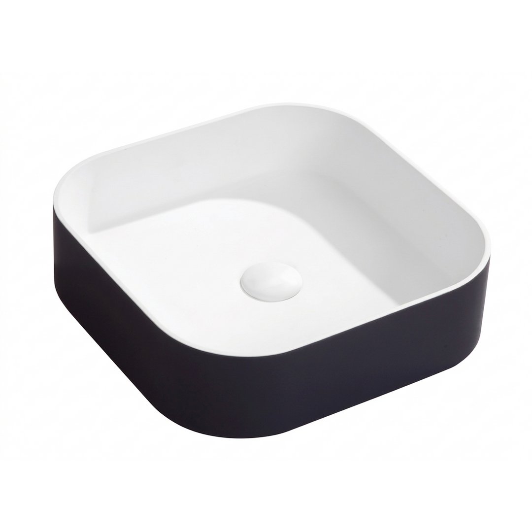 Artificial Stone Vessel Sink Square Black + White