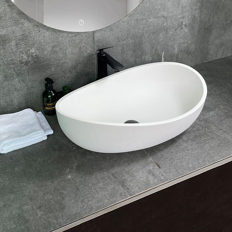 Artificial Stone Vessel Sink Wavy Matte White