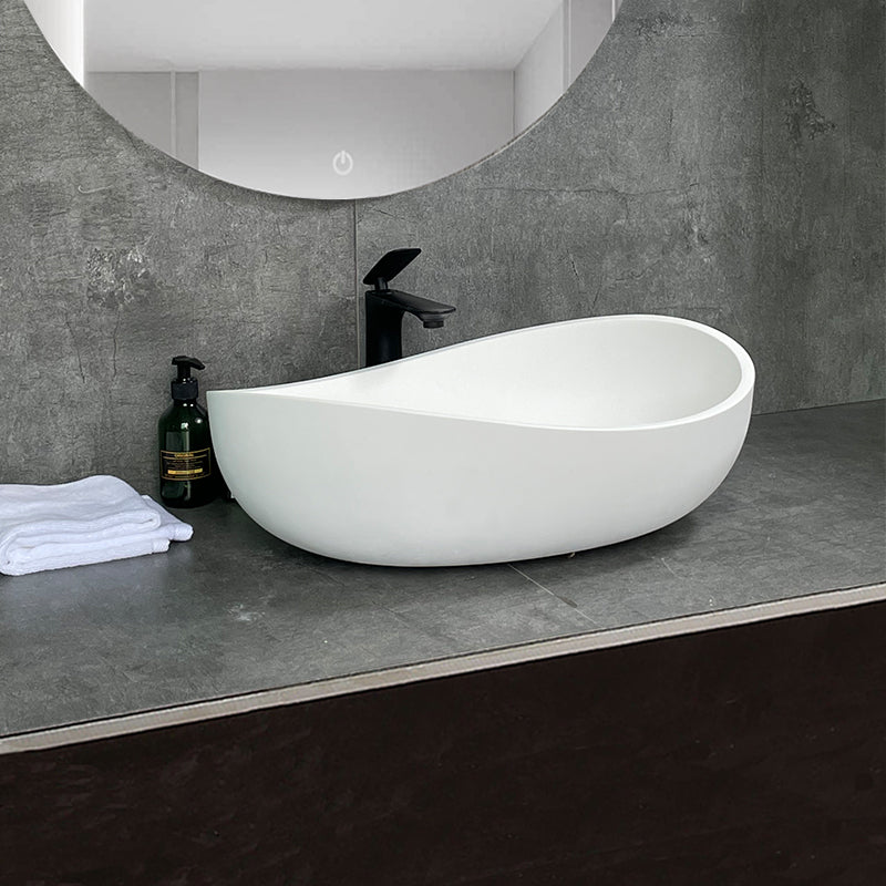 Artificial Stone Vessel Sink Wavy Matte White