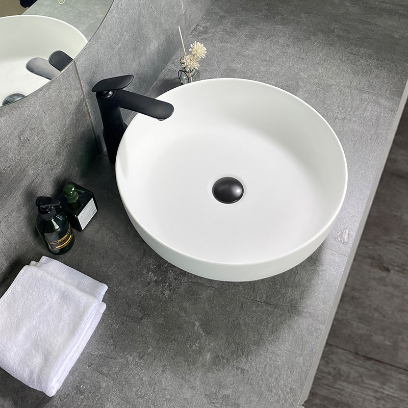 Artificial Stone Vessel Sink Round Matte White