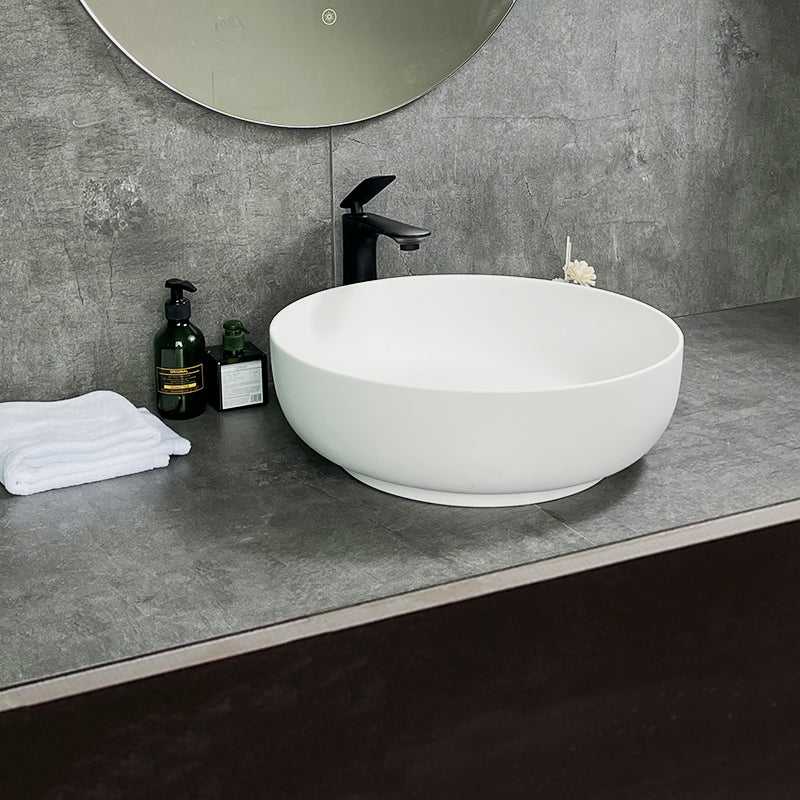 Artificial Stone Vessel Sink Round Matte White