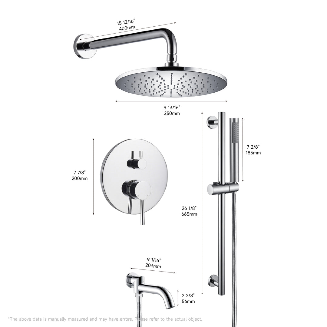 3 Way Shower With 10" Round Head Shower