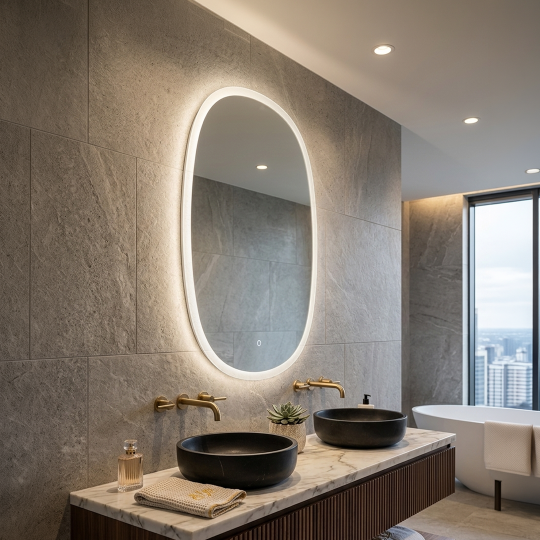 3 Color Oval LED Mirror with Front Light  28 " * 40"