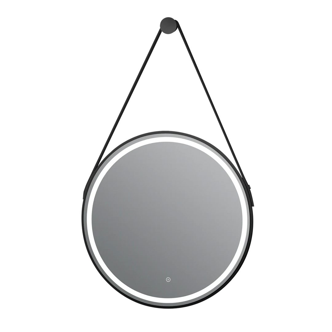 One-Touch Switch Round Mirror with Light Black Frame