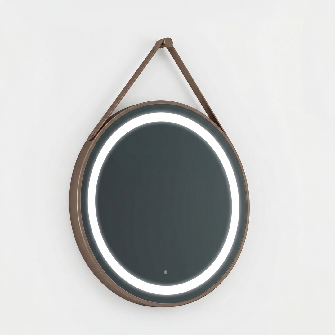 One-Touch Switch Round Mirror with Light Black Frame