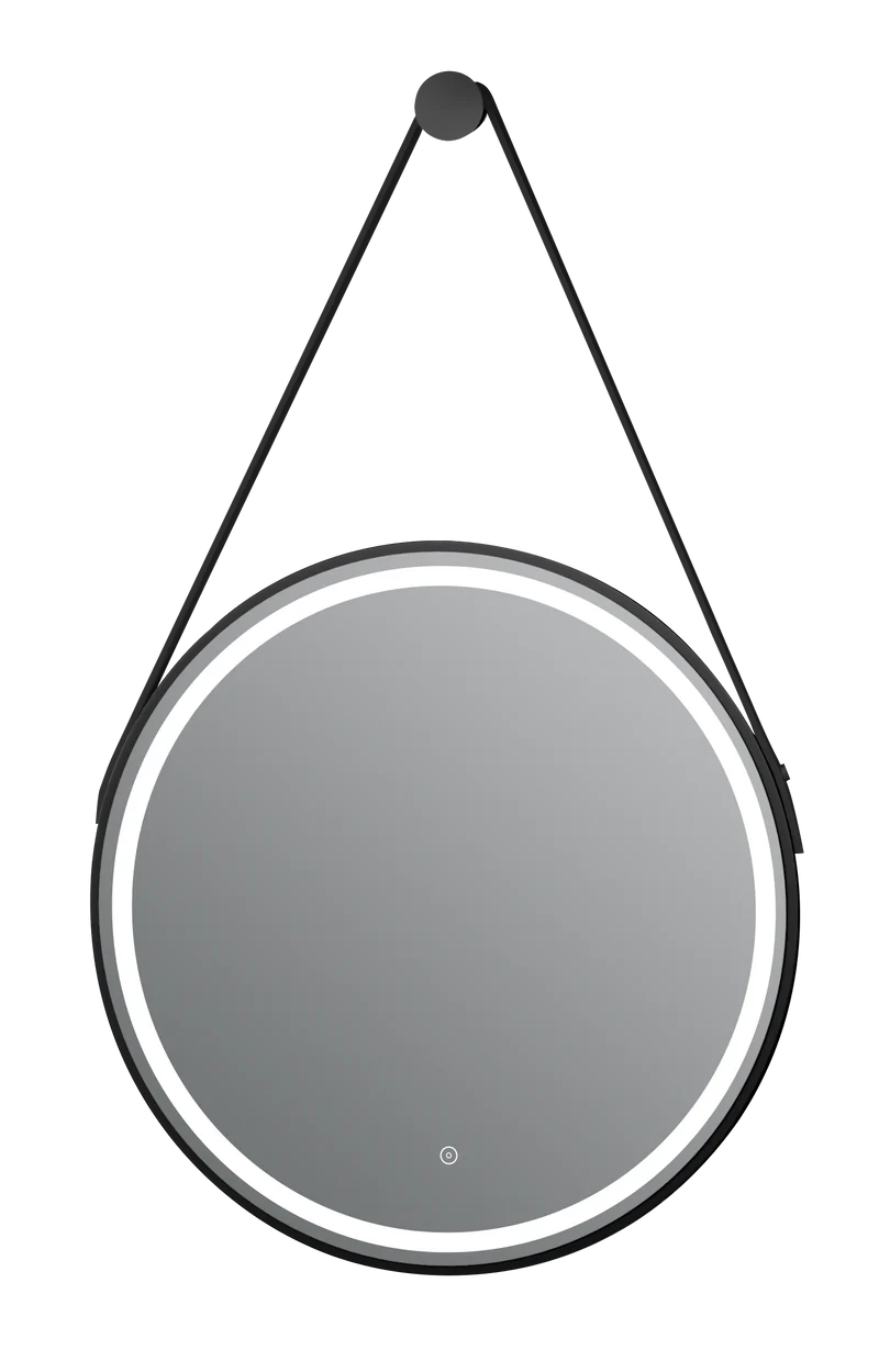One-Touch Switch Round Mirror with Light Black Frame
